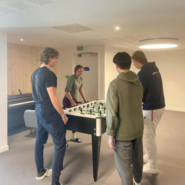 As Year 1 Business Management students wrapped up their Pamoja exams this week, the table football table quickly became the go-to place to decompress post-assessment. 
Spring conditions in Tignes remain outstanding, giving our athletes the chance to continue training right on our doorstep while balancing academic commitments. It’s a demanding schedule, but with the support of our House and Wellbeing team, who alongside the Learn team, are working hard to keep everyone engaged and supported during the off-season. 

With a full programme of activities designed to keep energy and morale high, May has kicked off with enthusiasm. 
#apex2100 #skiacademy #skiracing #studentathlete #tignes #balance #businessmanagement